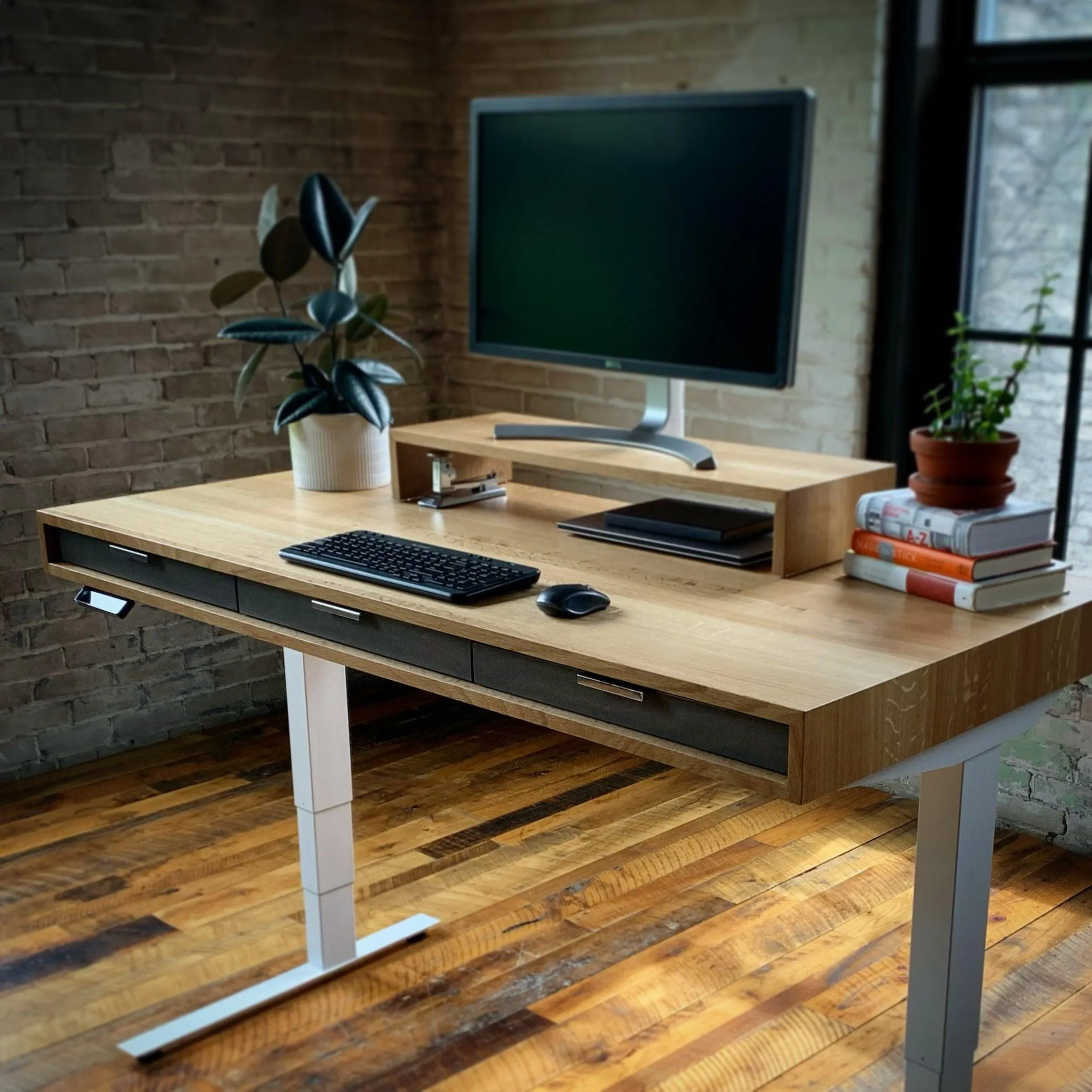 SLIM DESK // Modern Wood Desk With Drawers // Fixed or Adjustable Height Desk