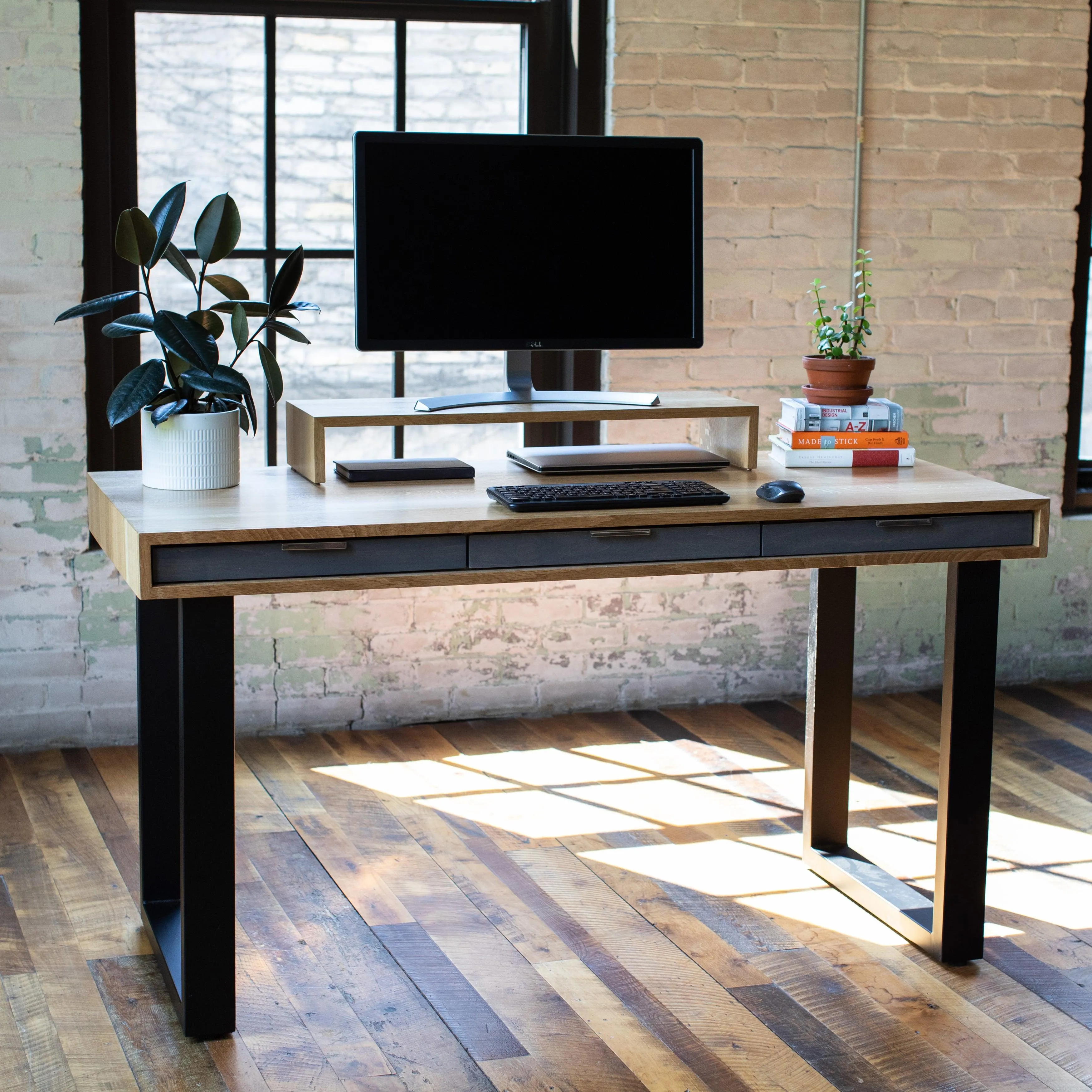 SLIM DESK // Modern Wood Desk With Drawers // Fixed or Adjustable Height Desk