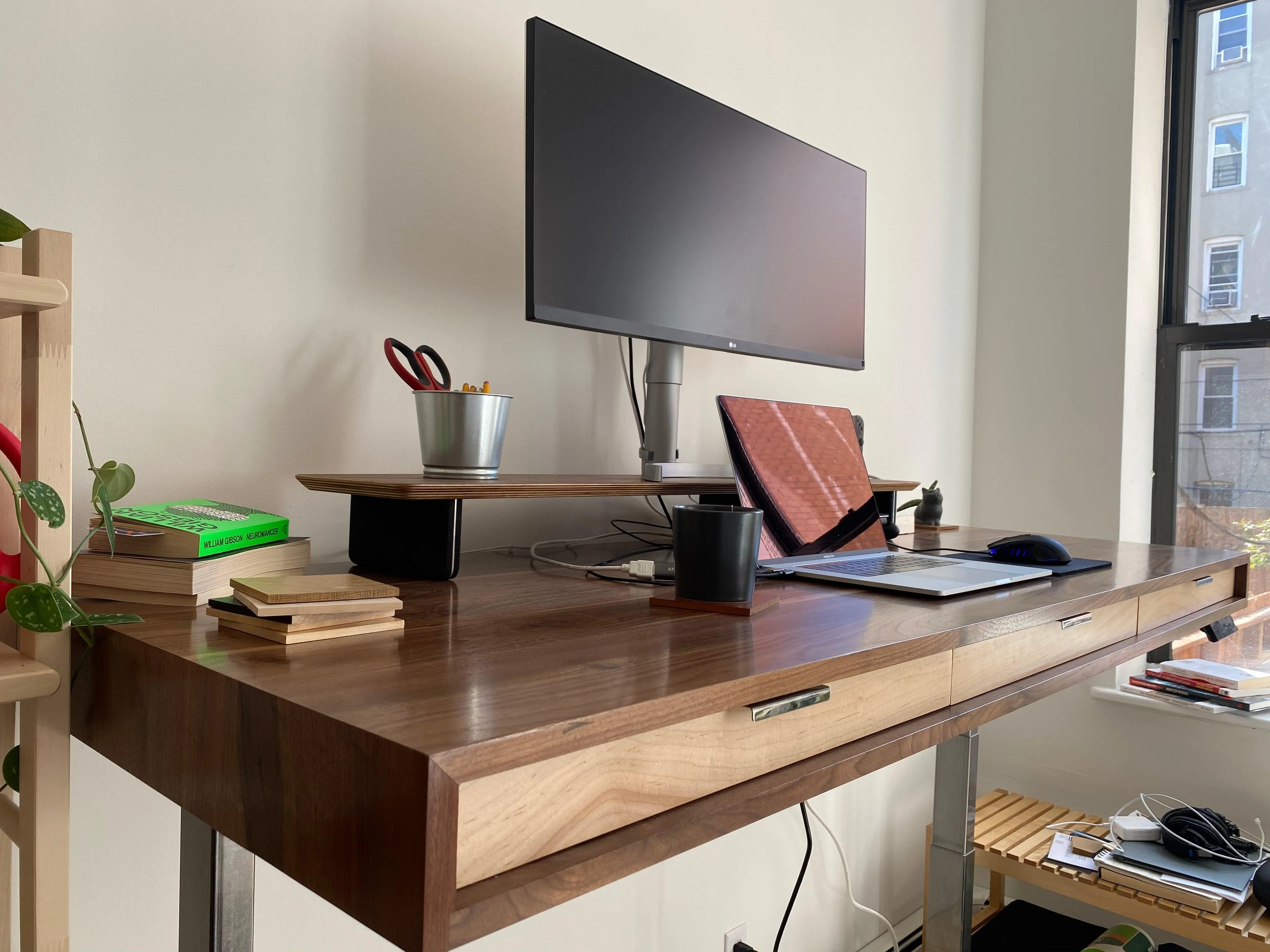 SLIM DESK // Modern Wood Desk With Drawers // Fixed or Adjustable Height Desk