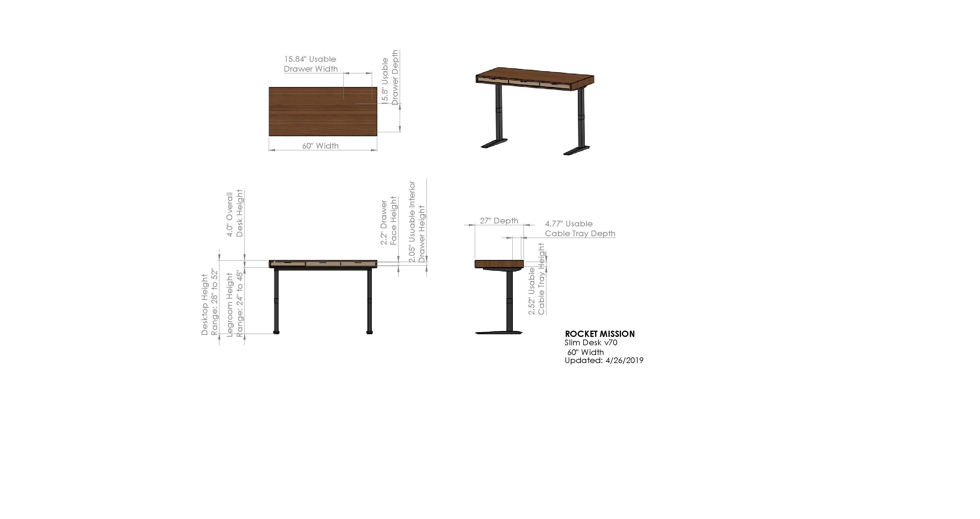 SLIM DESK // Modern Wood Desk With Drawers // Fixed or Adjustable Height Desk
