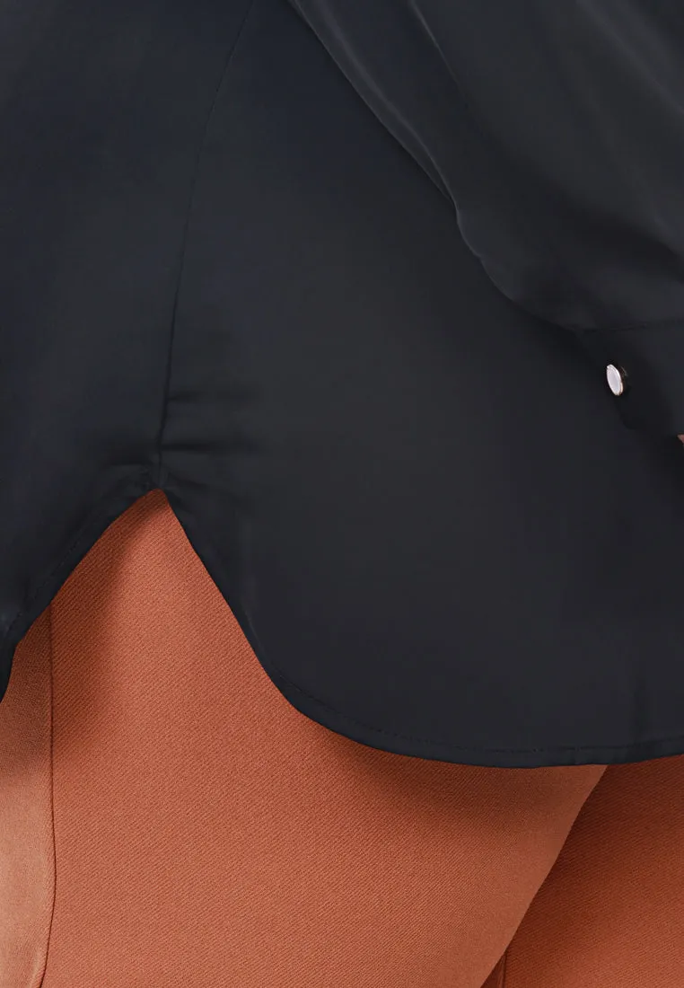 Sophie Satin Work Blouse - Black