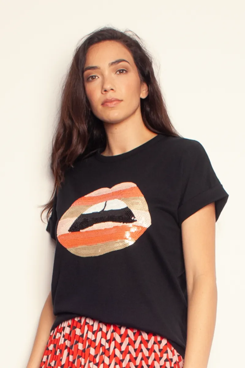 The Others - The Relaxed Tee - Black with Stripe Lips